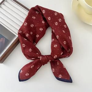 TEMU 여성용 스퀘어 스카프 - 플로럴 프린트, 레드 & 화이트 디자인의 탄력 있는 방풍 패션 액세서리, 캐주얼 아웃팅 및 파티용, 일상 스타일, 파티 액세서리, 세련된 리본 디자인, 부드러운 질감 원단, 내구성 있는 소재, 다용도 헤어웨어, 패션 감각 여성, 가벼운 원단, 패션 구매자