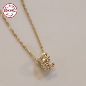 TEMU S925 925 실버 목걸이, 14K 골드 도금, 스타일리시한 경량 3D 왕관 펜던트 세트, 합성 지르코니아 스톤 포함. 출퇴근, 파티, 연회, 뮤직 페스티벌에 적합. 모이를 위한 이상적인 생일 선물.|은목걸이