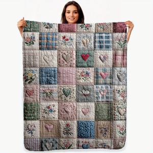 TEMU 부드러운 브러시드 플란넬 담요 - 침대 & 소파용 파스츄럴 패치워크 침대보, 포근한 침대용 부드러운 브러시드 텍스처, 사계절용 따뜻한 컴포터, 라이트 베이지 친화적인 소파 & 침대용 침대보 (노)