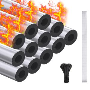 TEMU 12개 방한 단열 폼 파이프(15.7인치 X 0.8인치), 자체 접착식 단열 슬리브와 50개의 지퍼 타이 및 시엄 테이프(78인치 X 2인치), 겨울 야외 파이프, , 스프링클러, 온수기, 물 파이프, 휴대용 프로판 토치, 비 오리통, 배수 파이프, 냉각 도구