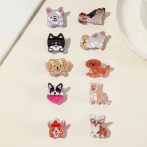 TEMU 여성용 귀여운 강아지 모양 아크릴 헤어 클립 10개 세트 - 여름 해변 휴가용 캐릭터 개 디자인, 생생한 색상, 캐주얼 & 정장 헤어스타일에 안정적인 고정력, 장난기 있는 머리핀, 내구성 있는 헤어피스