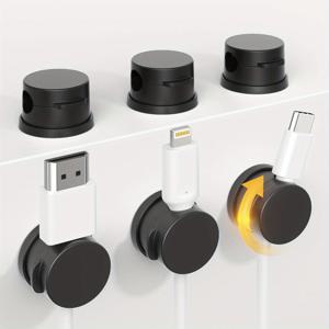 TEMU 6개 자석 회전 케이블 홀더 - 360° 회전 베이스, 미끄럼 방지 테이블, 침대 옆 테이블, 자동차, 가정, 사무실, 휴대폰, 태블릿, 노트북용 헤비 듀티 케이블 정리함 - 공간 절약형 케이블 관리, 충전기, 보조 배터리에 적합