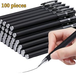 TEMU 100팩 빠른 건조 0.5mm 미세 팁 볼펜 - 부드러운 필기, 번짐 없는 잉크 - 사무실, 학교, 메모 작성 및 예술 프로젝트에 이상적 - 비즈니스 문구류, 학생 및 전문가를 위한 블랙 젤 펜