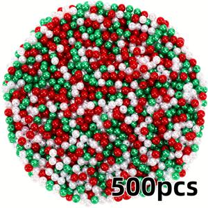 TEMU 500구슬 (500개 팩) NADD VILLAGE 크리스마스 구슬 키트 - 빨강, 초록, 흰색 6mm 라운드 대구멍 구슬, DIY 주얼리 만들기, 목걸이 팔찌 귀걸이, 파티 장식, 크리스마스 공예 및 사계절용 대량 공예 구슬