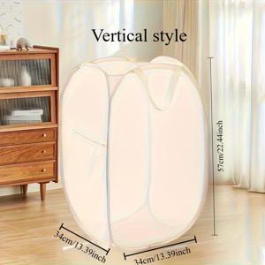 TEMU 1개 대형 접이식 장난감 보관 바구니 - 메쉬 가장자리 & 튼튼한 손잡이, 헤비듀티 패브릭 정리함 (베이지 & 투명 패널) - 유아실, 놀이방, 어린이집용 - 접이식 디자인으로 간편 보관, 플러시 장난감, 블록, 인형 정리 - 공간 절약형 정리함