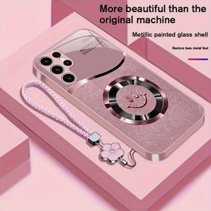 TEMU 미소 얼굴 랜야드 디자인 메탈 페인트 강화 유리 모바일 폰 케이스, 삼성 A14/15/23/34/51/52/53/54/55 5G/4G, S9/S20/S21/S22/S23 FE/S24 플러스/S25 울트라에 적합, 심플하고 귀여운 휴대용