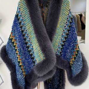 TEMU 플러스 사이즈, 여성용 플러스 사이즈 겨울 케이프 코트 인조 퍼 칼라 & - 터키석/검정/흰색/골드/파랑/녹색/회색 플러시 재킷, 파티, 결혼식, 추운 날씨용 멀티컬러 숄 랩 (손세탁/드라이클리닝)