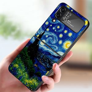 TEMU 반 고흐의 별이 빛나는 밤 휴대폰 케이스, 삼성용 for Flip 7/6/5/4/3 /Z Flip3/Flop7/FE/Flop 5/ 6/ 4 하드백커버 - 가제트 안전, 휴대폰 보호, 세련된 액세서리, 예술적인 디자인, 내구성 있는 소재, 충격방지 기능, Slim Shell형식