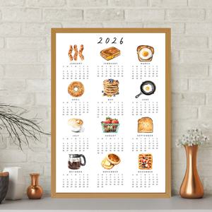 TEMU 【2D 플랫】 1개 2026 아침 식사 캘린더 포스터 - 셰프 승인 주방 벽 예술 (팬케이크, 계란, 해쉬 브라운) - 홈, 레스토랑, 카페, 사무실용 다이닝 장식 - 월별 캘린더 레이아웃 - 캔버스 프린트 - 음식 애호가 및 셰프를 위한 이상적인 선물, 레스토랑 장식, 재미있는 디자인, 내구성 있는 작품, 방 꾸미기에 완벽한 2D 플랫