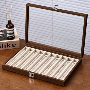 TEMU 1개 유리 뚜껑과 잠금 장치가 있는 잠금형 보석함 - 진주 목걸이, 체인, 팔찌에 적합한 고급 목재 디스플레이 케이스 - 여성을 위한 우아한 선물 상자, 데스크탑 정리함, 보석함