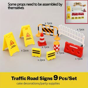 TEMU 건설 테마의 미니 교통 콘 도로 표지판 9개 세트. 생일 케이크 장식이나 선물로 완벽합니다.