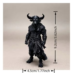 TEMU 1개 3D 프린트 황소 전사 피규어 - 골드 악센트가 있는 현실적인 블랙 플라스틱 조각상, 상세한 갑옷 & 뿔, 할로윈, 크리스마스, 데이 장식에 완벽 - 실내/외부 사용, 책장, 선반, 사무실 책상 장식, 황소 장식|데스크테리어