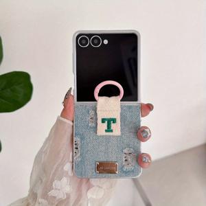 TEMU 삼성 갤럭시 Z 플립 7용 레트로 블루 데님 링 버클 케이스, 디스트레스 디자인, Z 플립, 폰 케이스