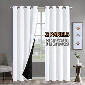 TEMU 2개 패널, 100% 차광 커튼, 회색-흰색 폴리에스터 라미네이트 안감, 가벼운 무게, 상단 고리 구멍, 현대적이고 로맨틱한 디자인, 침실, 식당, 거실, 주방, 발코니, 정원에 적합