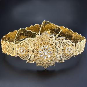 TEMU 1개 모로코 카프탄 스타일 여성용 화려한 패션 장식 벨트, 금속 소재에 홀아웃 패턴과 유리 라인스톤 인레이