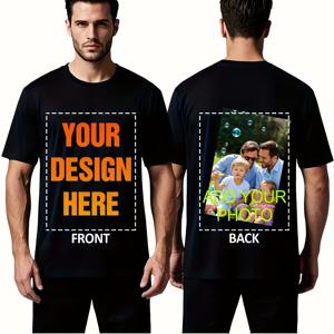 TEMU 맞춤 남성용 티셔츠 - 사진/텍스트/로고 인쇄 가능, 편안한 라운드넥 반팔 상의, 사계절용, 가족, 애완동물 및 행사용 맞춤 디자인, 세탁기 사용 가능한 캐주얼 스타일, 가족, 남자친구, 아버지를 위한 선물로 완벽