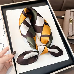 TEMU 여성용 100% 뽕나무 실크 스카프 - 우아한 스퀘어 숄 / 한국 스타일 패턴, 통기성 가벼운 럭셔리 원단, 일상 및 파티, 웨딩용 - 논탄성 중성색상, 헤어 & 의상 매치