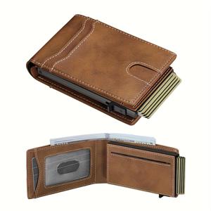 TEMU 남성용 지갑 - RFID 보호 [효율적 & 유용] 슬림 2중 지갑 카드 홀더 팝업 지갑 (메탈 케이스, 현금 수납 공간, ID 보관용 앞면 포켓 포함)