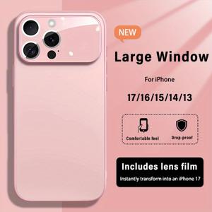 TEMU 폰 케이스: 신상품, 새로운 액체 대형 윈도우 모바일 폰 케이스, 순수 컬러 고급 진주 화이트, 아이폰17 Pro Max 17 pro 17, 16 Pro Max 16-13 pro/PLUS 시리즈 호환, 렌즈 보호 기능, 완벽한 선물