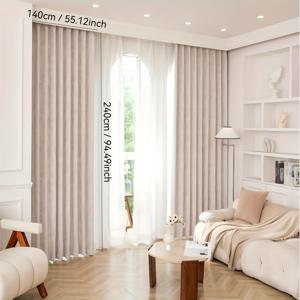 TEMU 1개 프렌치 라이트 럭셔리 크림 쉐닐 자카드 커튼 - 부드럽고 매끄러운 터치, 폴리에스터, 그로멋 탑, 안감 없음, 사계절 장식용 창문 커튼, 거실, 침실, 유리문용, 후크 및 백 버클 포함, 거실 커튼, 침실 커튼, 창문 커튼