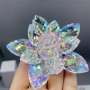 TEMU 1개 우아한 크리스탈로 만든 연꽃 장식, 반짝이는 파스텔핑 & 이리데센트 페탈 - LED가 필요없는 유리 수정형 중앙 장식품 (홈/오피스/테이블탑용) - 크리스마스, 발렌타인데이, 어머니날, 부활절, 결혼식&생일에 딱! 실내외 사용 가능한 clear glass의 빛나는 수정으로 제작된 lotus