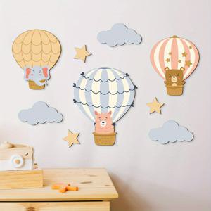 TEMU 9피스 핫에어풍선 나무벽장식 세트, 구름과 별 패턴에 작은 동물이 있는 풍선 – 침실, 교실 & 놀이방용 | 간편한 설치 | 생동감 있는 벽아트 | 클래식 디자인, 벽 장식, 교실 데코, 기발한 디자인, 유쾌한 예술품, 내구성 있는 소재, 수제 장식, 장식적인 벽조각들, 부모님을 위한 선물