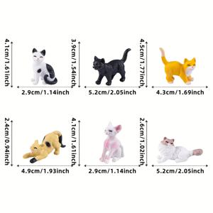 TEMU 6개 미니어처 레진 고양이 피규어 - 귀여운 DIY 인형집 액세서리, 혼합 색상, 전기 필요 없음, 테이블탑 장식 및 랜드스케이프 모델용, 고양이 장식품, 재미있는 디자인, 섬세한 공예 기술, 고양이 수집품, 고양이 애호가를 위한 귀여운 장식, 니아이드드 조각, 크래프트 고양이 피규어 세트, 고양이 개집 미니어처 팩