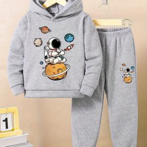 TEMU 2025 신상 청소년 남아용 가을/겨울 따뜻한 긴팔 후드 캐주얼 스포티 쿨 프린트 투피스 세트, 후드티와 팬츠 아웃핏, 야외 활동에 완벽한 아웃핏