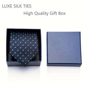 TEMU 고급스러운 블루 실크 넥타이 - 세련된 체크 패턴, 클래식 8cm 폭 남성용 넥타이, 선물박스 포함, 발렌타인데이, 부활절, 아버지날 선물로 완벽 | 드라이클리닝 전용 럭셔리 액세서리 | 우아한 디자인과 내구성