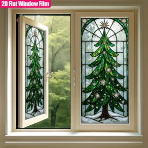 TEMU 2D 플랫 - 크리스마스 트리 디자인의 2D 플랫 프로스트 정전기 PVC 창문 필름 1개입. 스테인드 글라스 효과에 적합합니다. 이 비접착식 데칼은 욕실, 주방 및 사무실 장식에 완벽합니다.