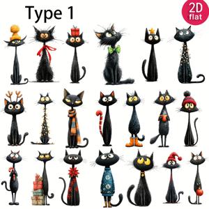 TEMU 2D 플랫 1팩 레트로 재미있는 엉뚱한 크리스마스 검은 고양이 스티커 장식 스크랩북 다이어리 앨범 사진 문구 스티커 학교 수제 재료 스티커 장식