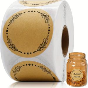 TEMU 500개 자체 접착 크래프트 종이 라벨 - 5.08cm 원형 디자인 스티커, 병 및 보관함용 | 내구성 강한 방수, 쉬운 적용, 캔 라벨, 목욕 소금 라벨, 스페인 오일 라벨, 디스펜서 라벨, 가격표, 가격 표시기