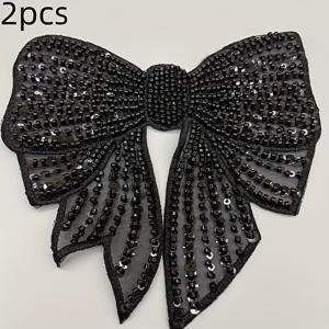 TEMU 2개 블랙 시퀸 리본 자수 패치, 브로치 리본, 데님 패치, 여름 브로치, DIY 웨딩 헤어 액세서리, 의류 액세서리, 수제 공예용