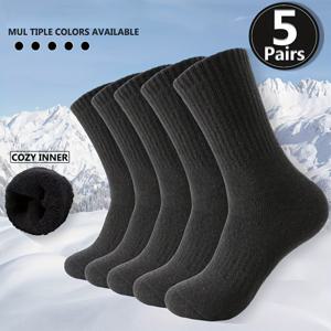 TEMU 5켤레 보온 겨울용 두꺼운 쿠션 흡습 크루 부츠 양말 여성용 | 추운 날씨, 겨울 보온 필수품, 단색, 손세탁만 가능, THCBME 니트 원단