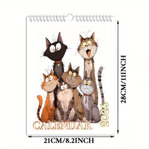 TEMU 2026 재미있는 월간 벽걸이 달력, 귀여운 고양이 일러스트 디자인, 고양이 애호가를 위한 첫 번째 선택, 홈 & 오피스 데코에 이상적, 최신 달력 선물