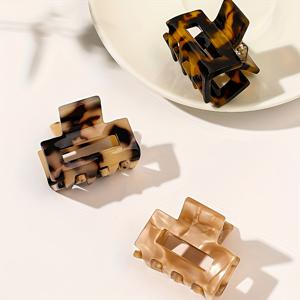 TEMU 세련되고 귀여운 헤어스타일에 완벽한 프린트와 밝은 토끼털색 대리석 패턴의 사각 속이 빈 아세테이트 헤어 클립 3개 세트