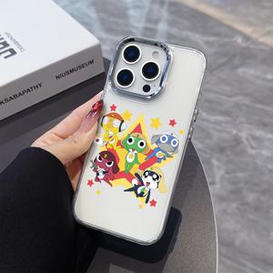 TEMU 카툰 케로로 건수 아이폰 케이스, 17, 16E, 16, 15, 14, 13, 12, 11 프로 맥스, 에어, X, XR, XSMAX, 8, 7 플러스 호환, 투명 소프트 백 및 메탈릭 실버 렌즈 프레임, 크리스마스 폰 케이스, 핸디 커버