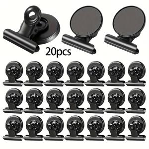 TEMU 20개 자석 클립, 황소 머리 잠금 장치, 냉장고 화이트보드 유리 금속 표면에 적합한 강력한 자석 흡착, 사진, 메모, 사무용품, 게시판용 검정색 자석 클립, 스마트 화이트보드 및 드라이 와이트보드 호환