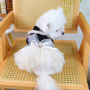 TEMU 고품질 블랙 물방울 무늬 드레스, 리본과 레이스 장식, 강아지와 고양이 가을용으로 적합