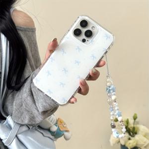 TEMU 아이폰 11 12 13 17 프로 맥스용 투명 화이트 라이트 페인팅 화이트 배경 더블 레이어 폴카 도트 리본 체인 폰 케이스