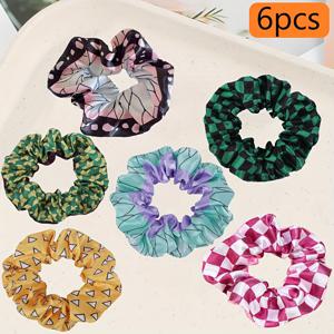 TEMU 6개 애니메이션 헤어 타이 - 귀여운 만화 캐릭터 디자인, 높은 탄성의 부직포 헤어밴드 (리본 & 꽃 장식), 부드러운 파스텔 색상 (녹색, 분홍색, 노란색, 보라색) 여성 및 십 대용