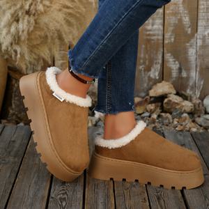 TEMU 여성 플러시 입구 두꺼운 밑창 캐주얼 신발 - 따뜻하고 귀여운 겨울 신발, 둥근 토, 편안하고 스타일리시한 두꺼운 고무 밑창, 데일리 홈웨어 및 야외 활동에 적합, 겨울 신발 | 둥근 토 디자인 | 플러시 안감