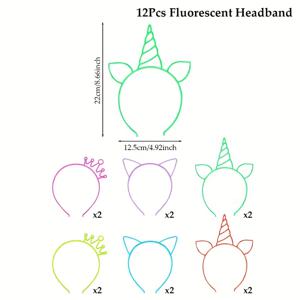 TEMU 12개 세트, 유니콘과 고양이 귀 디자인의 다양한 형광 헤어밴드, 어둠 속에서 빛나는 디자인, 사진 소품에 완벽, 유니콘 라이트, 소녀용 유니콘 라이트, 빛나는 헤어 액세서리, 포토 부스 소품