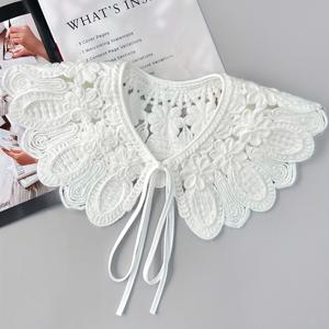 TEMU 두꺼운 흰색 자수 숄 칼라, 실 레이스 자수 페이크 칼라, 가을 및 겨울 의상에 필수템, 후드티 및 스웨터를 겹쳐 입히기에 완벽, 가을 및 겨울을 위한 입체적인 자수 장식 칼라 특징