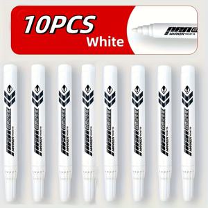 TEMU 10개 흰색 마커 펜 - 고품질 번짐 방지 유성 잉크, 플라스틱, 유리, 금속 다용도 표면 쓰기용 중간 팁 - 캘리그라피, 라벨, 사무실 및 미술 용품, 미술 프로젝트 펜에 적합 | 클린 디자인 | 내구성 좋은 마커