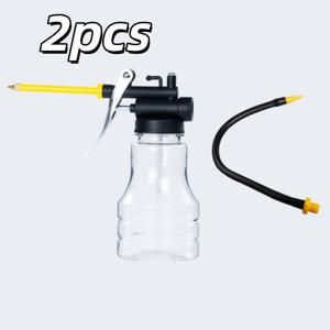 TEMU 2개 세트 (250Ml 짧은 목 투명 플라스틱 병 + 양방향 소프트 호스) 고압 핸드 펌프 오일 캔 (유연한 연장 노즐 포함), 내구성 좋은 스프레이 헤드, 투명 PE 플라스틱 오일 탱크, 자전거, RV, 보트용 윤활 도구