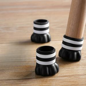 TEMU 귀여운 고양이 발바닥 가구 다리 보호대 4개 - 내구성 강한 실리콘 스크래치 방지 패드, 흰색 발바닥 & 검정/회색 줄무늬 팁, 의자, 테이블, 침대 다리용 미끄럼 방지 보호대, 나무 바닥 및 표면과 호환 (펫)