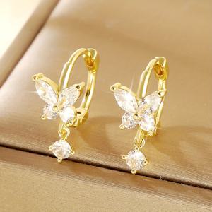 TEMU 1쌍 럭셔리 구리 인레이 합성 지르코니아 나비 기하학 라운드 귀걸이, 패셔너블 달콤한 물방울 드롭 여성 생일 데이트 선물