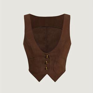 TEMU 민소매 프론트 버튼 숏 조끼 ZLLZ