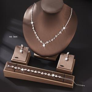 TEMU 패셔너블한 라이트 럭셔리 스파클링 라인스톤 신부 및 신부 들러리 주얼리 세트, 목걸이, 귀걸이, 파티 및 선물용으로 완벽 – 간결하면서도 세련된 디자인으로 정장 무도회, 결혼식, 특별한 행사에 이상적|링귀걸이